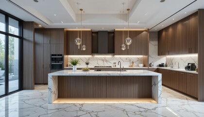 Modern Luxury Kitchen Design: Marble and Wood Elegance