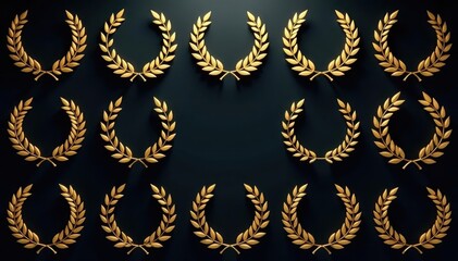Collection of ornate golden laurel wreaths, cinematic awards , excellence, honour