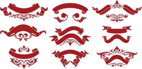 Vector red banner design elements collection for graphic design and creative projects decoration needs