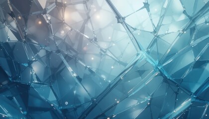 Abstract Shattered Glass, Digital Art, Blue Hues, Crystalline Structure, Geometric Fragments, Sparkling Luminous, Network, 3D Render