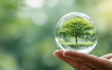 Crystal sphere holds miniature tree