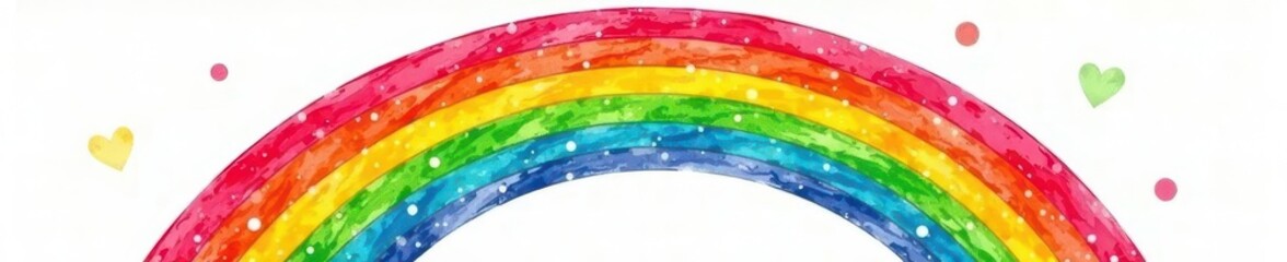 Vibrant crayon rainbow arc, whimsical childlike style, simple, painting