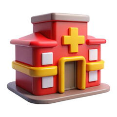 3d cartoon hospital building isolated on transparent background