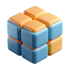 3d abstract cube puzzle blue and orange blocks isolated on transparent background