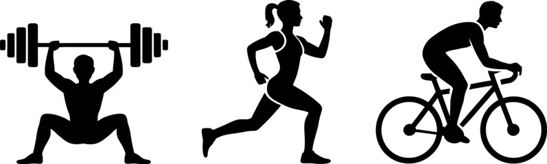 Obraz premium Fitness workout vector illustration featuring weightlifting running and cycling exercise training