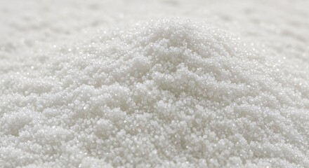 A close up of a pile of white granulated sugar creating a textured crystalline pattern