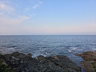 Peaceful natural landscape, sky and sea and clouds calm and beautiful seascape background, Yeongdeok sea, South Korea - 평화로운 자연 풍경, 수평선, 하늘과 바다와 구름 고요하고 아름다운 바다 풍경 배경, 영덕바다, 한국