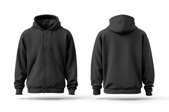 Front and back view of a dark gray hoodie