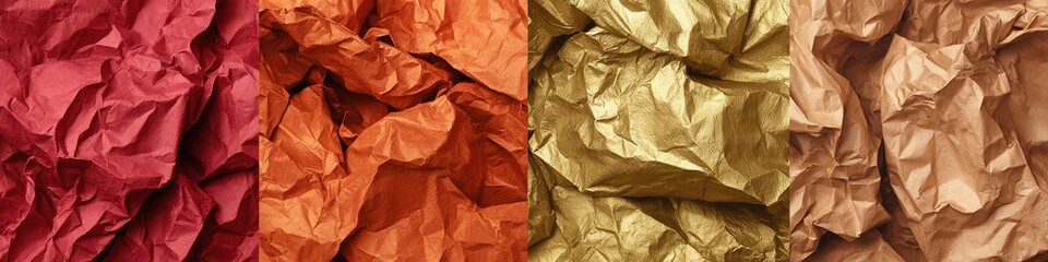 Crumpled paper in varying autumnal hues