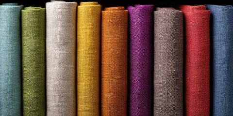 Rolled fabric swatches in various colors