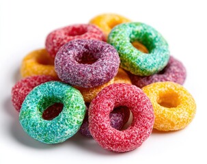 Pile of colorful ring-shaped cereal snacks