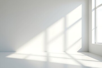 Fototapeta premium Bright white room interior design with sunlight streaming through window for minimalist background use 