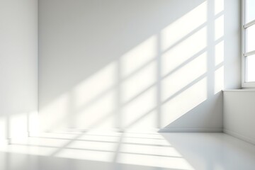 Fototapeta premium White room interior design sunlight window shadow modern minimalist bright space empty wall clean home decor 