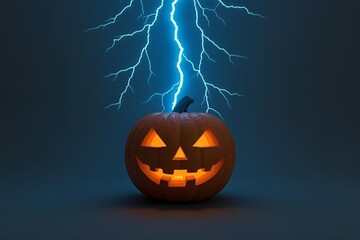 Glowing Blue Lightning Jack-o'-Lantern Halloween Pumpkin Photo