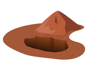 Ground pit hole, brown underground dig, burrow, pile
