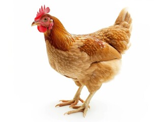 Fototapeta premium Domesticated brown chicken standing on white background