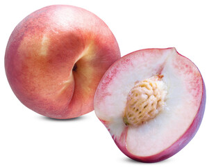 Hakuho pink Peach on white background, Peach premium fruit isolate on white with clipping path.