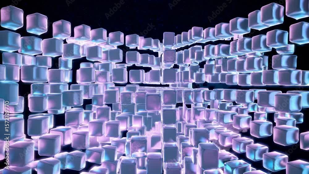 Wall mural glowing cubes forming a futuristic tunnel in the vastness of space create a captivating and mysterio