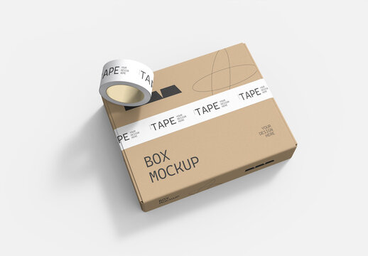 Cardboard Box Mockup with Packaging Tape