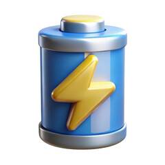 3d realistic battery icon with lightning bolt isolated on transparent background