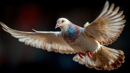 Obraz premium Pigeon in flight, wings spread wide