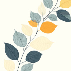 Minimalist abstract background with outline leaves, vector style simple color