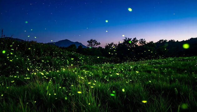 Firefly meadow at night