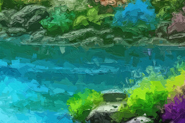 Various oil paintings, floral landscapes, forests, waterfalls, lakes, chrysanthemums, spotted deer