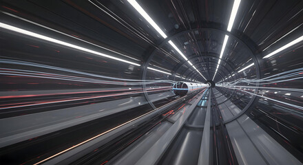 Naklejka premium Futuristic train tunnel speed motion isolated on a transparent background image