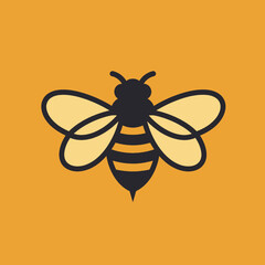 Bee illustration black body yellow wings  stripes on a golden background