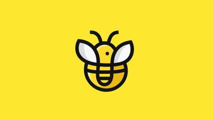 Stylized bee with thick lines on a yellow backdrop
