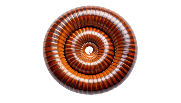 Millipede spiral shape macro photo isolated on transparent background
