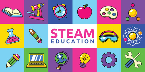 Set of STEAM education icon elements vector illustration