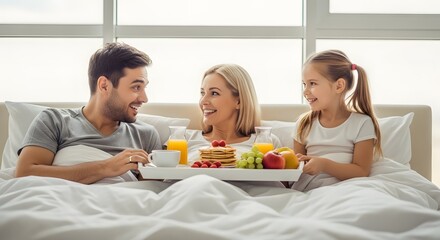 Parents having breakfast with their daughter