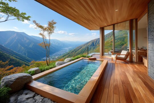 Mountaintop hot spring with stunning views