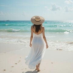 young woman in hat on the beach