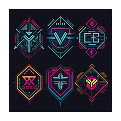 Geometric Logos: A Set of Six Colorful, Modern Abstract Designs on Dark Background