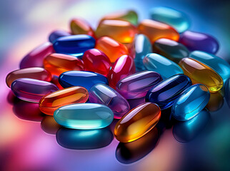A handful of multicolored soft gel capsules arranged in a neat cluster.