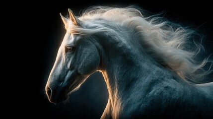 Fototapeta premium White horse portrait, dramatic lighting