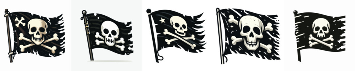 Vintage Pirate Flag Clipart – Jolly Roger Skull & Crossbones Banner Set