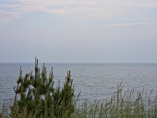 Peaceful natural landscape, sky and sea and clouds calm and beautiful seascape background,...