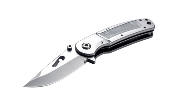 Modern folding pocket knife isolated on transparent background