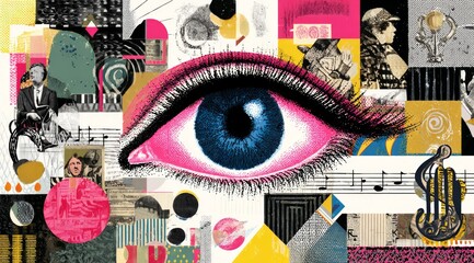 Abstract Collage Eye Artwork with Vibrant Colors Surreal Artistic Design