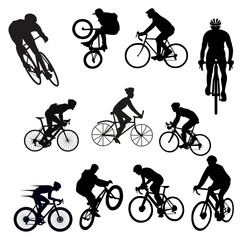 Dynamic Cycling and Bicycle Rider Silhouettes for Sports and Outdoor Activities