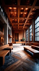 Naklejka premium Modern, wooden interior design