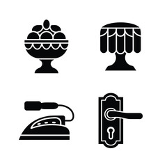 Four black icons of household objects fruit bowl candy dish