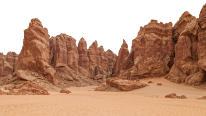Majestic rock formations in desert landscape under isolated transparent ambiance