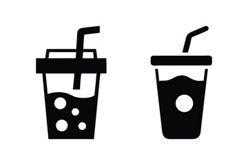 Two Simple Black and White Soda Cup Icons:  A Refreshing, Minimalist Graphic Design Element Perfect for Branding, Menus, or Mobile App Interfaces, Representing Summer Beverages and Quick Service Resta