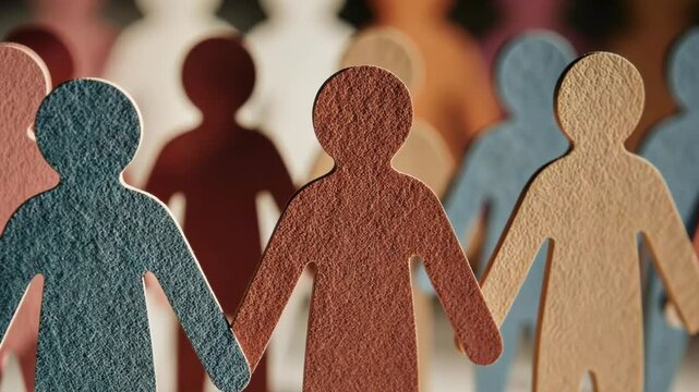 Paper cut out figures holding hands representing diversity