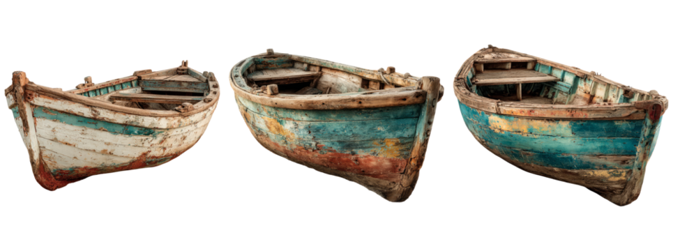 Old Wooden Boats on Transparent Background for Creative Use